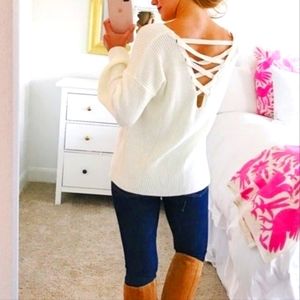 TOPSHOP Lace Up Sweater in Ivory
